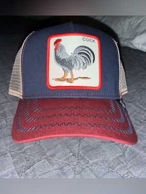 The Farm Rooster Patch Trucker Hat in Navy & Burgundy Goorin Bros.
